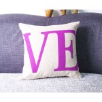 LO and VE printed in purple LOVE couple cushions